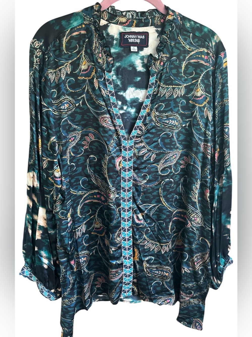 Johnny Was Workshop Silk Paisley Print Blouse XL